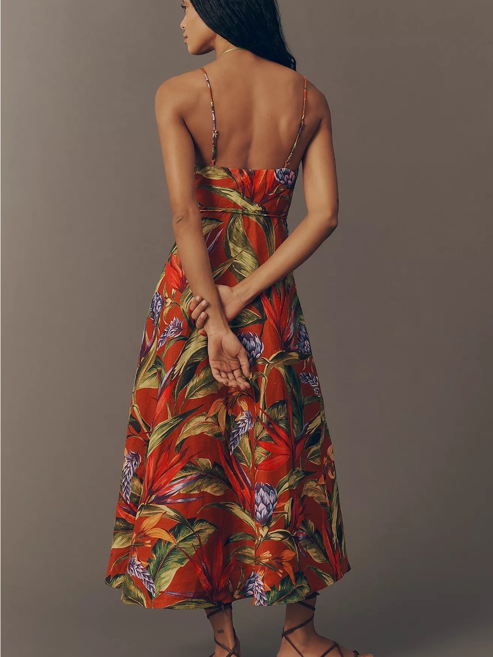 FARM Rio Florart Linen Sleeveless Plunge Midi Dress – Size Medium – NWT - Picture 3 of 5